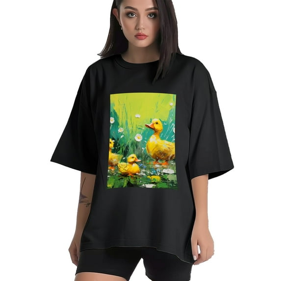 Plus Size Shirt for Women Black Tops for Women Oversized Short Sleeves Shirt for Women Duck T Shirt Crewneck Shirt for Women XL