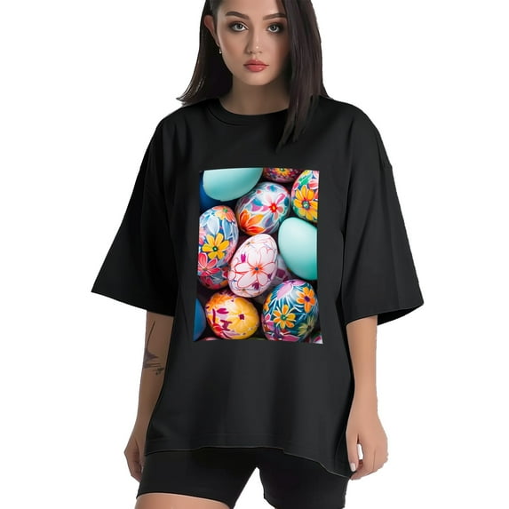 Plus Size Shirt for Women Black Tops for Women Oversized Short Sleeves Shirt for Women Easter 201 T Shirt Crewneck Shirt for Women L