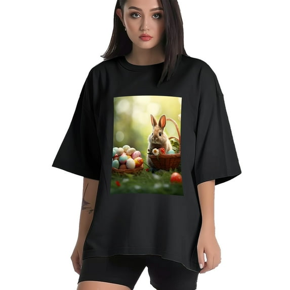 Plus Size Shirt for Women Black Tops for Women Oversized Short Sleeves Shirt for Women Easter T Shirt Crewneck Shirt for Women L