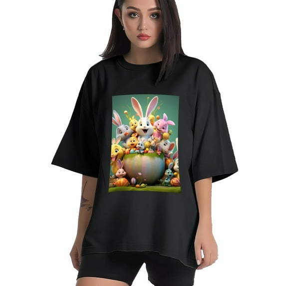 Plus Size Shirt for Women Black Tops for Women Oversized Short Sleeves Shirt for Women Easter4 T Shirt Crewneck Shirt for Women L