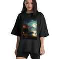 thumbnail image 1 of Plus Size Shirt for Women Black Tops for Women Oversized Short Sleeves Shirt for Women Fairy Castle T Shirt Crewneck Shirt for Women XL, 1 of 5