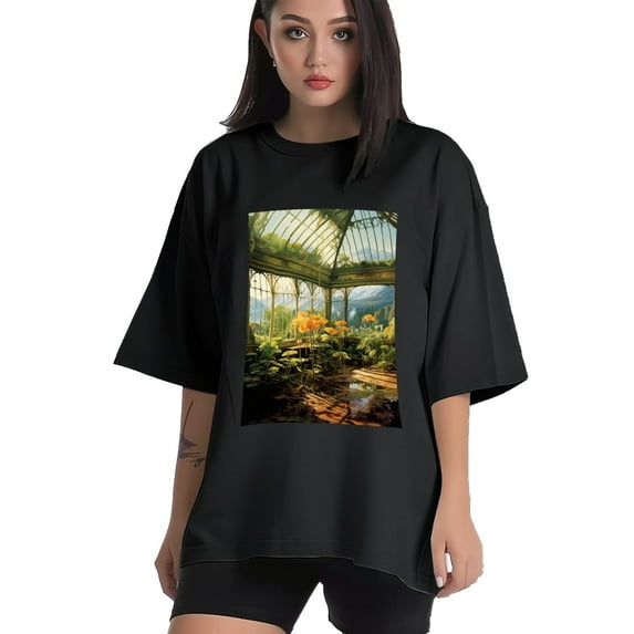 Plus Size Shirt for Women Black Tops for Women Oversized Short Sleeves Shirt for Women Flower Room 1 T Shirt Crewneck Shirt for Women 3XL