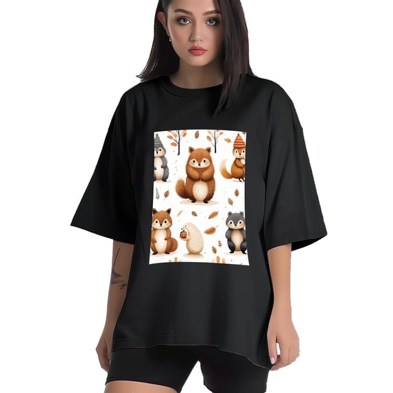 Plus Size Shirt for Women Black Tops for Women Oversized Short Sleeves Shirt for Women Fox4 T Shirt Crewneck Shirt for Women L