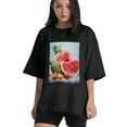 thumbnail image 1 of Plus Size Shirt for Women Black Tops for Women Oversized Short Sleeves Shirt for Women Fruit3 T Shirt Crewneck Shirt for Women 3XL, 1 of 5