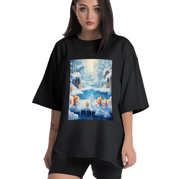 Plus Size Shirt for Women Black Tops for Women Oversized Short Sleeves Shirt for Women Ice And Snow Forest1 T Shirt Crewneck Shirt for Women L