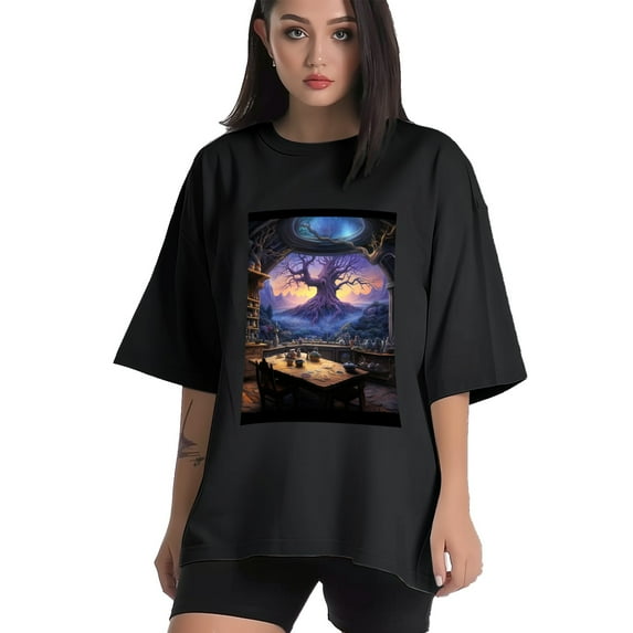 Plus Size Shirt for Women Black Tops for Women Oversized Short Sleeves Shirt for Women Magic Basement 3 T Shirt Crewneck Shirt for Women 3XL