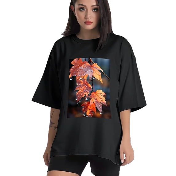 Plus Size Shirt for Women Black Tops for Women Oversized Short Sleeves Shirt for Women Maple Leaves2 T Shirt Crewneck Shirt for Women 3XL