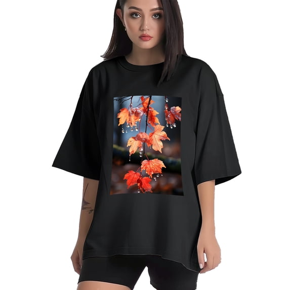 Plus Size Shirt for Women Black Tops for Women Oversized Short Sleeves Shirt for Women Maple Leaves3 T Shirt Crewneck Shirt for Women 3XL