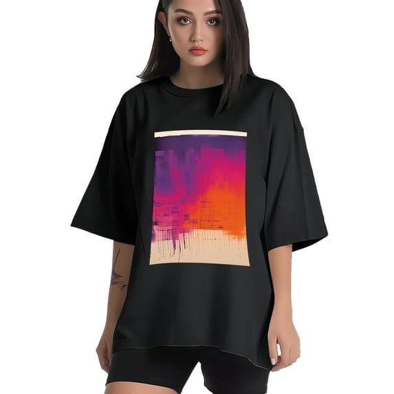 Plus Size Shirt for Women Black Tops for Women Oversized Short Sleeves Shirt for Women Modern Abstraction T Shirt Crewneck Shirt for Women L