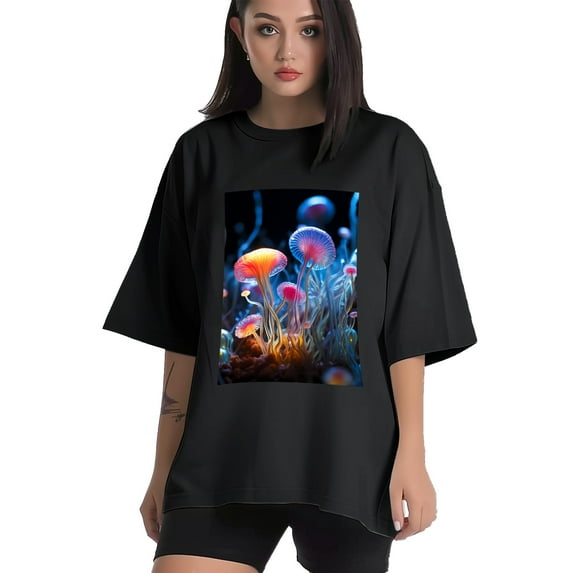 Plus Size Shirt for Women Black Tops for Women Oversized Short Sleeves Shirt for Women Mushroom3 T Shirt Crewneck Shirt for Women L