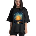 thumbnail image 1 of Plus Size Shirt for Women Black Tops for Women Oversized Short Sleeves Shirt for Women Night Sky T Shirt Crewneck Shirt for Women L, 1 of 5