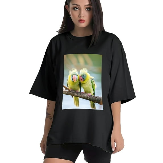 Plus Size Shirt for Women Black Tops for Women Oversized Short Sleeves Shirt for Women Parakeets3 T Shirt Crewneck Shirt for Women 3XL