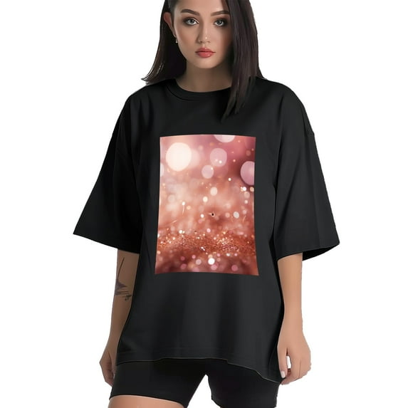 Plus Size Shirt for Women Black Tops for Women Oversized Short Sleeves Shirt for Women Pink Gold T Shirt Crewneck Shirt for Women L