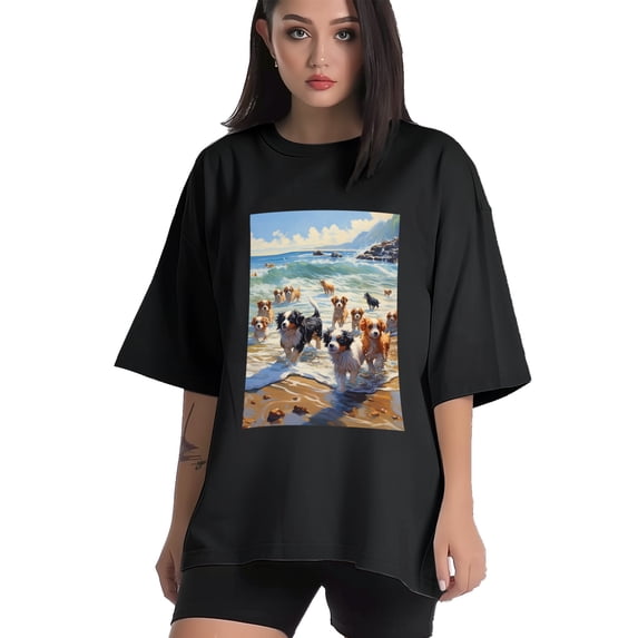 Plus Size Shirt for Women Black Tops for Women Oversized Short Sleeves Shirt for Women Puppy T Shirt Crewneck Shirt for Women L