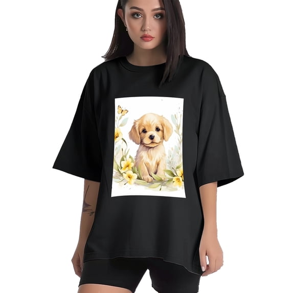 Plus Size Shirt for Women Black Tops for Women Oversized Short Sleeves Shirt for Women Puppy T Shirt Crewneck Shirt for Women XL