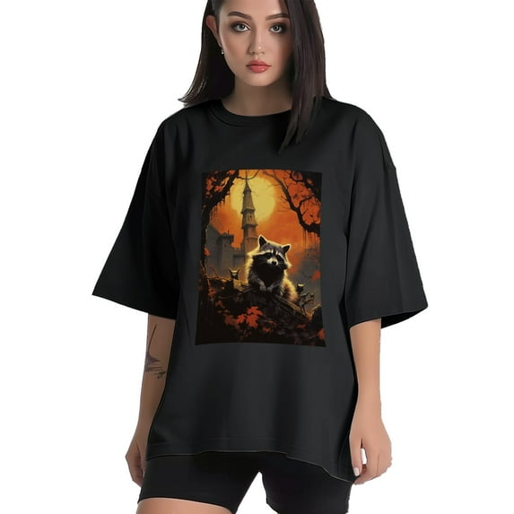 Plus Size Shirt for Women Black Tops for Women Oversized Short Sleeves Shirt for Women Raccoon 1 T Shirt Crewneck Shirt for Women L