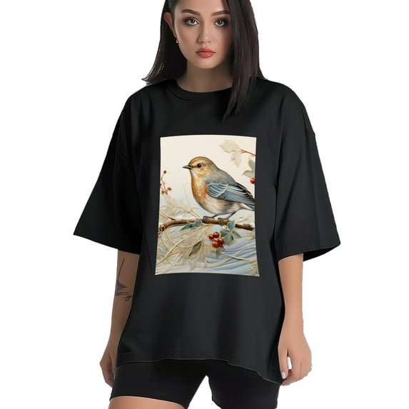 Plus Size Shirt for Women Black Tops for Women Oversized Short Sleeves Shirt for Women Red-Browed Bird 23 T Shirt Crewneck Shirt for Women L