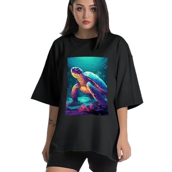 Plus Size Shirt for Women Black Tops for Women Oversized Short Sleeves Shirt for Women Turtle T Shirt Crewneck Shirt for Women XL