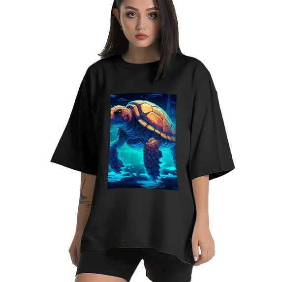 Plus Size Shirt for Women Black Tops for Women Oversized Short Sleeves Shirt for Women Turtle T Shirt Crewneck Shirt for Women XL
