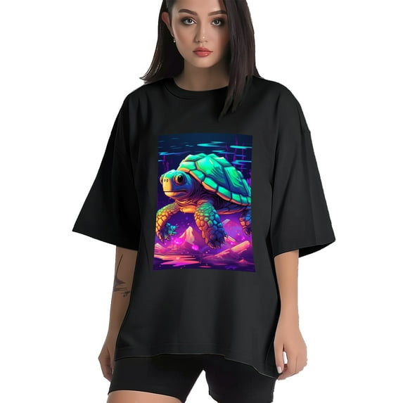 Plus Size Shirt for Women Black Tops for Women Oversized Short Sleeves Shirt for Women Turtle T Shirt Crewneck Shirt for Women XL