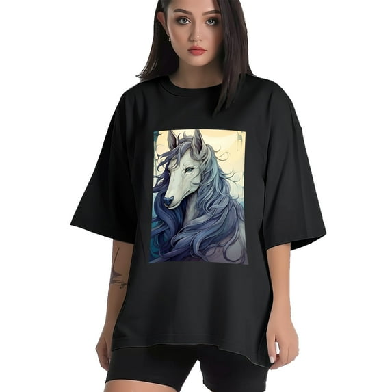 Plus Size Shirt for Women Black Tops for Women Oversized Short Sleeves Shirt for Women Unicorn T Shirt Crewneck Shirt for Women L
