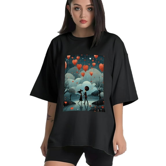 Plus Size Shirt for Women Black Tops for Women Oversized Short Sleeves Shirt for Women Valentine's Day T Shirt Crewneck Shirt for Women L
