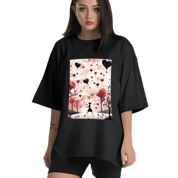 Plus Size Shirt for Women Black Tops for Women Oversized Short Sleeves Shirt for Women Valentine's Day T Shirt Crewneck Shirt for Women XL