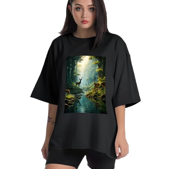 Plus Size Shirt for Women Black Tops for Women Oversized Short Sleeves Shirt for Women Valleys 1 T Shirt Crewneck Shirt for Women 3XL