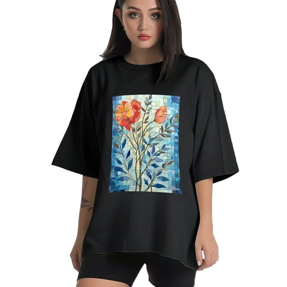 Plus Size Shirt for Women Black Tops for Women Oversized Short Sleeves Shirt for Women Watercolor Art 1 T Shirt Crewneck Shirt for Women 3XL