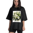 thumbnail image 1 of Plus Size Shirt for Women Black Tops for Women Oversized Short Sleeves Shirt for Women White Roses T Shirt Crewneck Shirt for Women L, 1 of 5