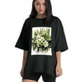 thumbnail image 1 of Plus Size Shirt for Women Black Tops for Women Oversized Short Sleeves Shirt for Women White Roses2 T Shirt Crewneck Shirt for Women L, 1 of 5