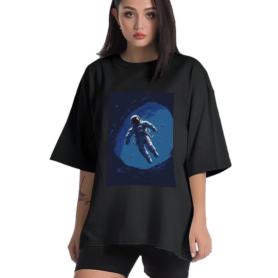 Plus Size Shirt for Women Black Tops for Women Short Sleeves Shirt for Women Astronaut T Shirt Crewneck Shirt for Women XL