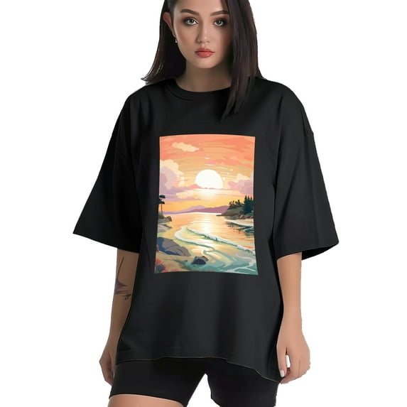 Plus Size Shirt for Women Black Tops for Women Short Sleeves Shirt for Women Beach2 T Shirt Crewneck Shirt for Women 2XL