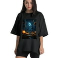 thumbnail image 1 of Plus Size Shirt for Women Black Tops for Women Short Sleeves Shirt for Women Camping Scene In A Forest T Shirt Crewneck Shirt for Women XL, 1 of 5