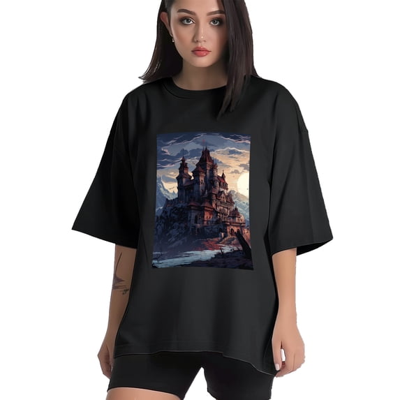 Plus Size Shirt for Women Black Tops for Women Short Sleeves Shirt for Women Castle (74） T Shirt Crewneck Shirt for Women XS