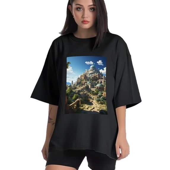 Plus Size Shirt for Women Black Tops for Women Short Sleeves Shirt for Women Castle T Shirt Oversized Shirt for Women S