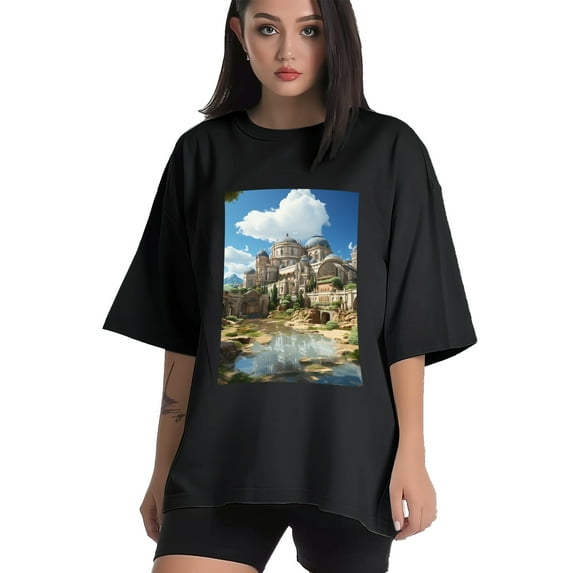 Plus Size Shirt for Women Black Tops for Women Short Sleeves Shirt for Women Castle1 T Shirt Crewneck Shirt for Women 2XL