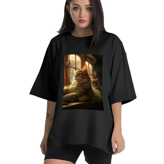 Plus Size Shirt for Women Black Tops for Women Short Sleeves Shirt for Women Cats T Shirt Crewneck Shirt for Women XS