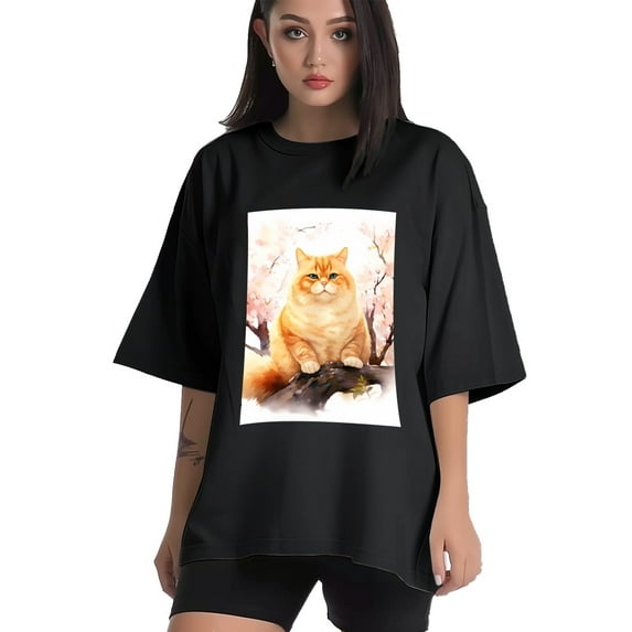 Plus Size Shirt for Women Black Tops for Women Short Sleeves Shirt for Women Cats T Shirt Oversized Shirt for Women S