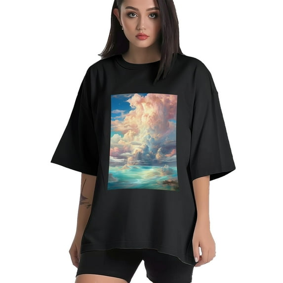 Plus Size Shirt for Women Black Tops for Women Short Sleeves Shirt for Women Cloud In The Sky1 T Shirt Crewneck Shirt for Women 5XL