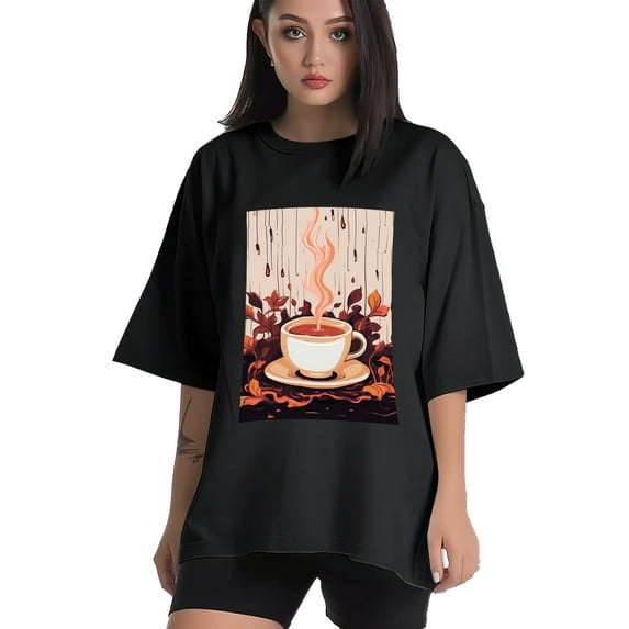 Plus Size Shirt for Women Black Tops for Women Short Sleeves Shirt for Women Coffee T Shirt Crewneck Shirt for Women XL