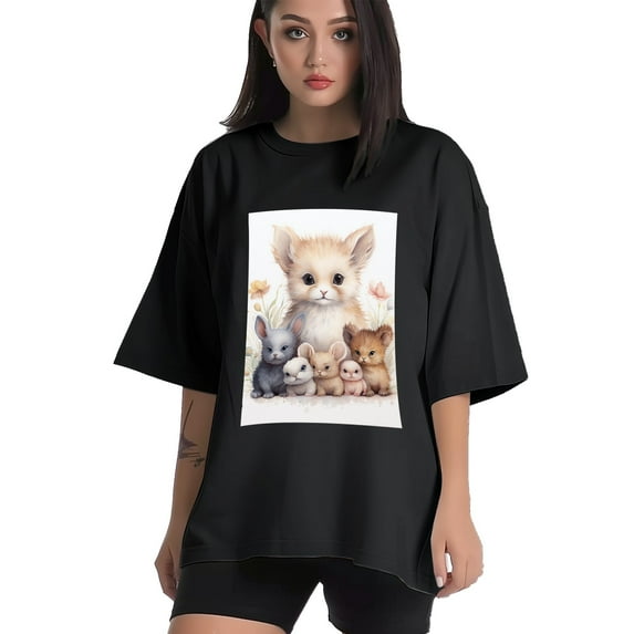 Plus Size Shirt for Women Black Tops for Women Short Sleeves Shirt for Women Cute Animals1 T Shirt Oversized Shirt for Women S