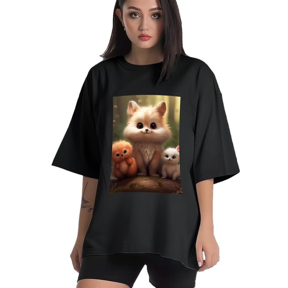Plus Size Shirt for Women Black Tops for Women Short Sleeves Shirt for Women Cute Animals3 T Shirt Crewneck Shirt for Women 5XL