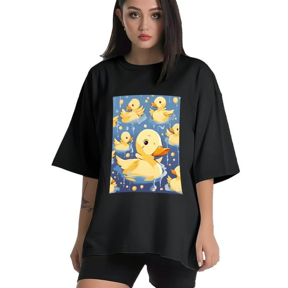 Plus Size Shirt for Women Black Tops for Women Short Sleeves Shirt for Women Cute Ducks T Shirt Crewneck Shirt for Women XL