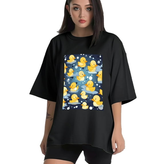 Plus Size Shirt for Women Black Tops for Women Short Sleeves Shirt for Women Cute Ducks T Shirt Crewneck Shirt for Women XL
