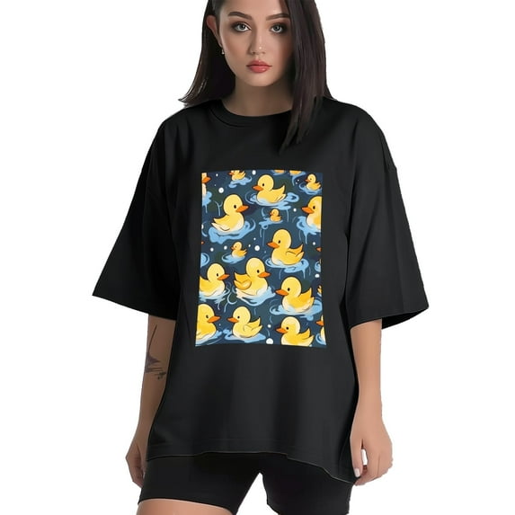 Plus Size Shirt for Women Black Tops for Women Short Sleeves Shirt for Women Cute Ducks T Shirt Crewneck Shirt for Women XL