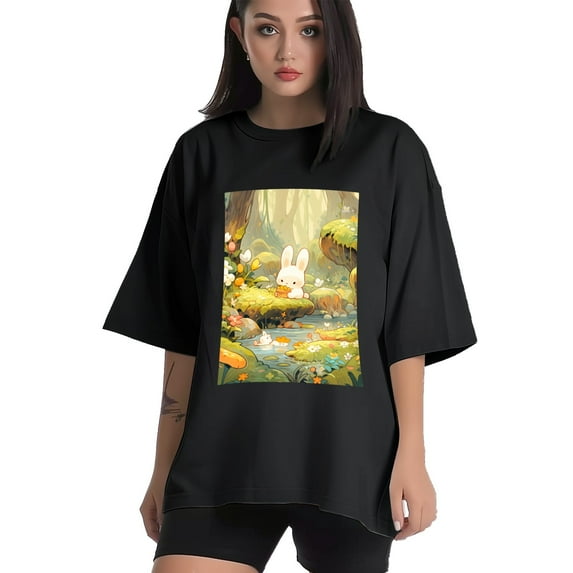Plus Size Shirt for Women Black Tops for Women Short Sleeves Shirt for Women Cute Rabbit T Shirt Oversized Shirt for Women S