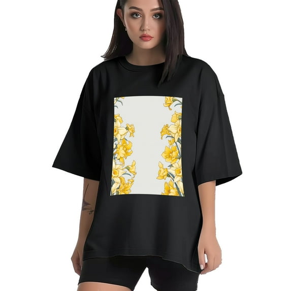 Plus Size Shirt for Women Black Tops for Women Short Sleeves Shirt for Women Daffodil T Shirt Oversized Shirt for Women S