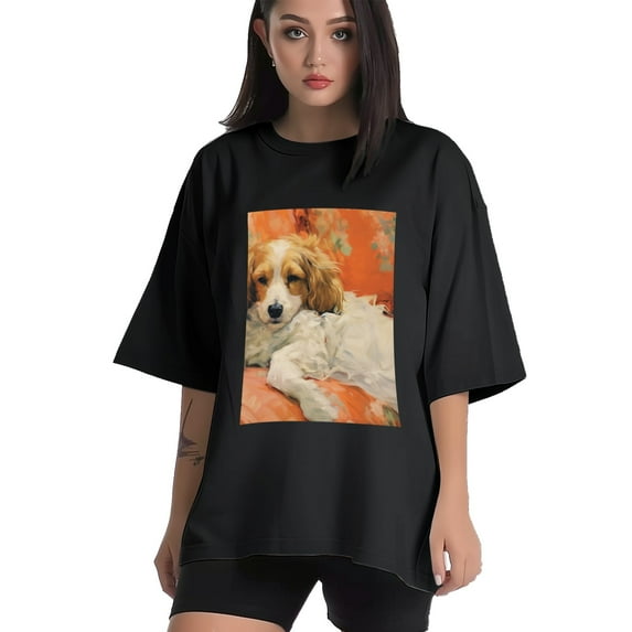 Plus Size Shirt for Women Black Tops for Women Short Sleeves Shirt for Women Dog T Shirt Crewneck Shirt for Women XL