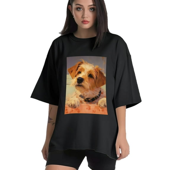 Plus Size Shirt for Women Black Tops for Women Short Sleeves Shirt for Women Dogs In The Night T Shirt Crewneck Shirt for Women XL